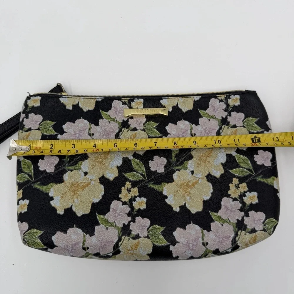 Steve Madden Floral Cosmetic Bag Clutch Black Zip Opening‎